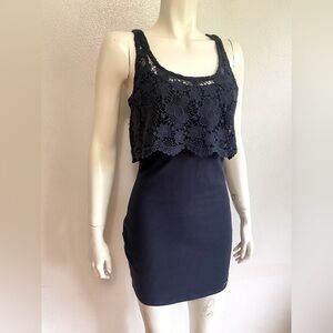 Abercrombie & Fitch Stretch Mini Dress M NWT Medium Navy Blue Crochet Overlay